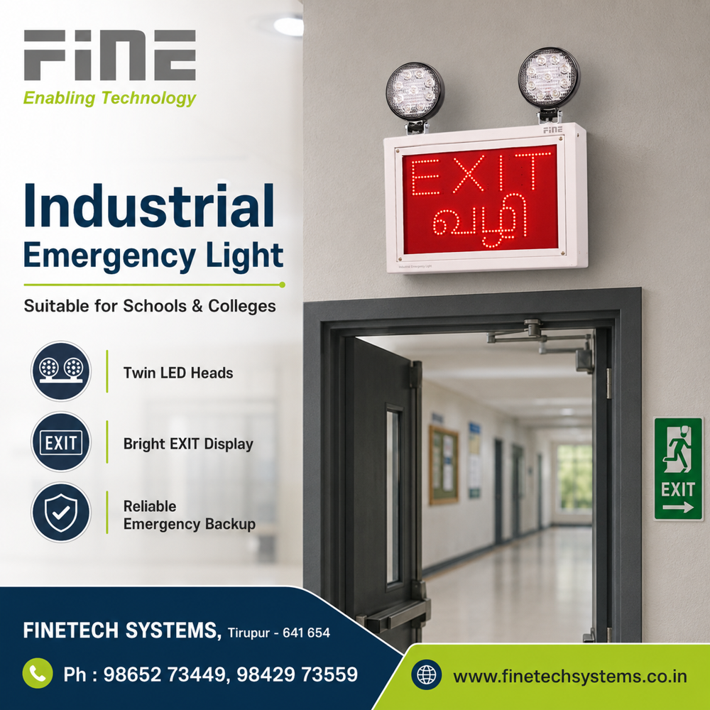 Industrial Emergency Exit Light - Powder Coated Fabricated Sheet Metal, 355x275x90mm, Cool White LED, 10W Power | Auto Activation, Day/Night Sensor, 7-8 Hours Charging