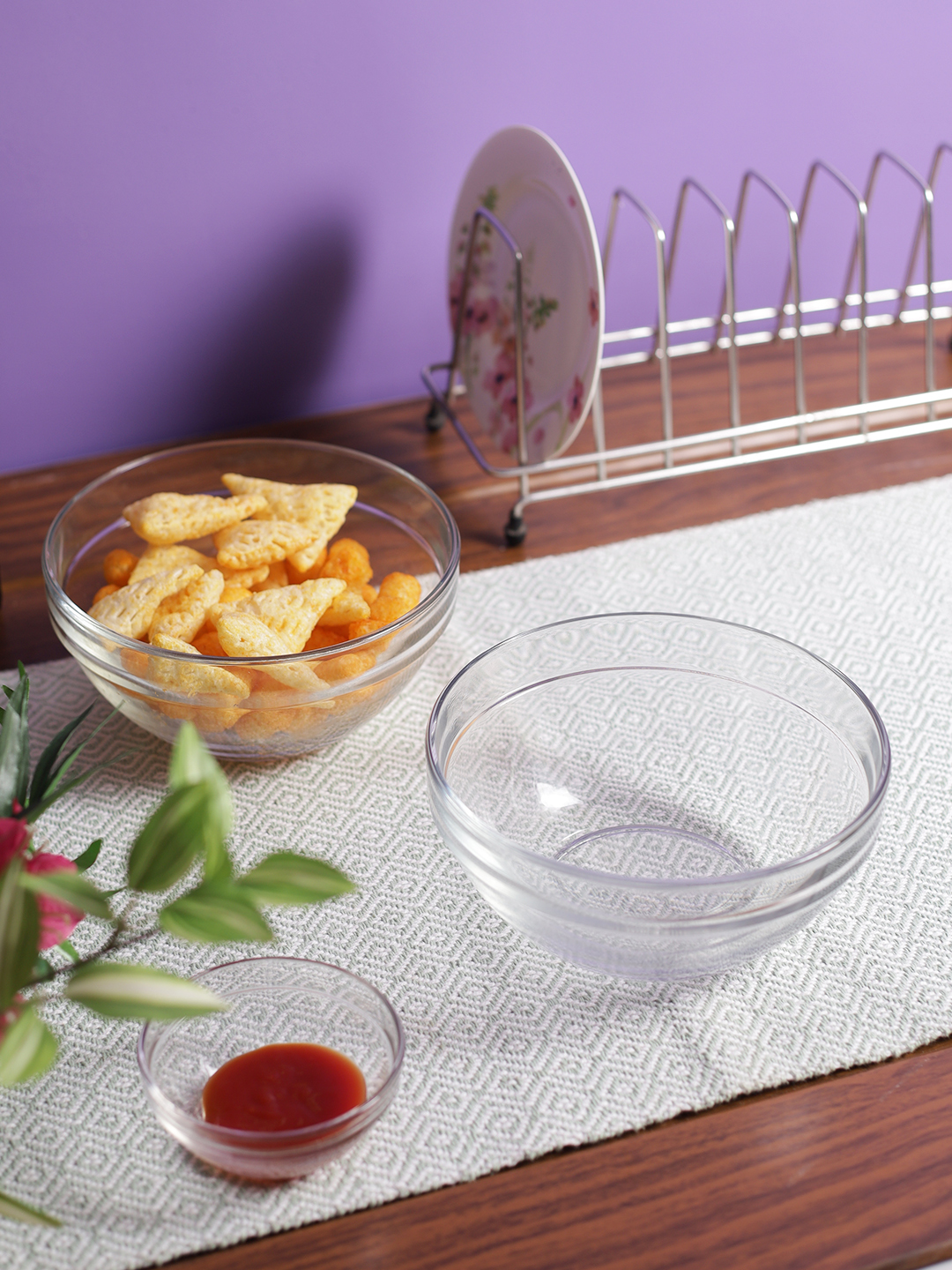 Uniglass Stackable ServingMixing Glass Bowls Set (Transparent 580ml) Set of 3