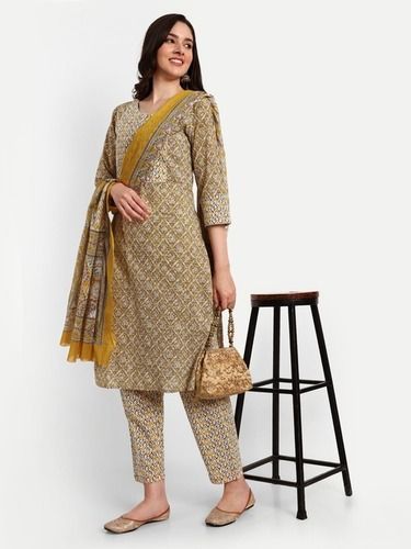 Yellow Kurti Pant Set with Dupatta