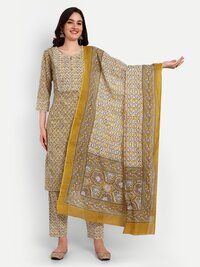 Yellow Kurti Pant Set with Dupatta