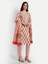 Red Kurti Pant Set with Dupatta