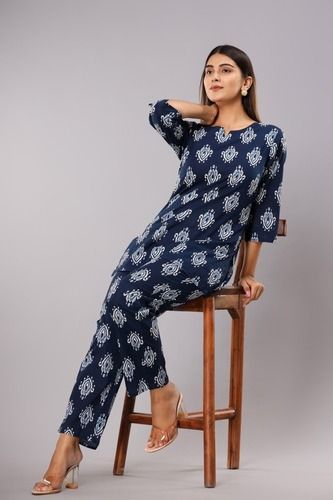 Blue Cotton Printed Nightsuit