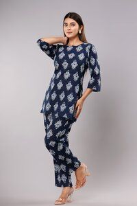 Blue Cotton Printed Nightsuit