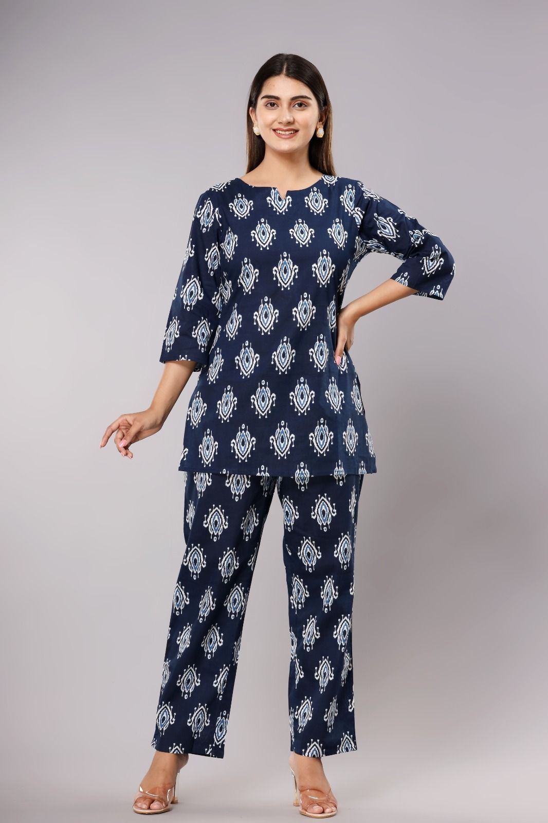 Blue Cotton Printed Nightsuit