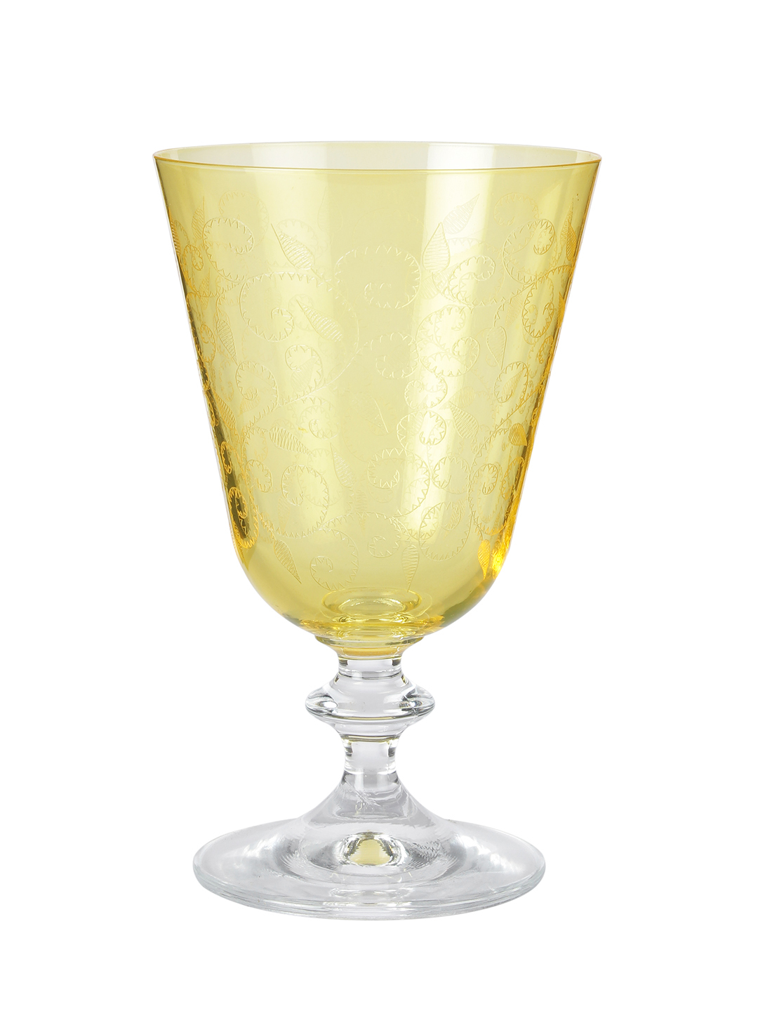 Wine glass set  ohemia Crystal Bella yellow engraved 350 ML Set of 6