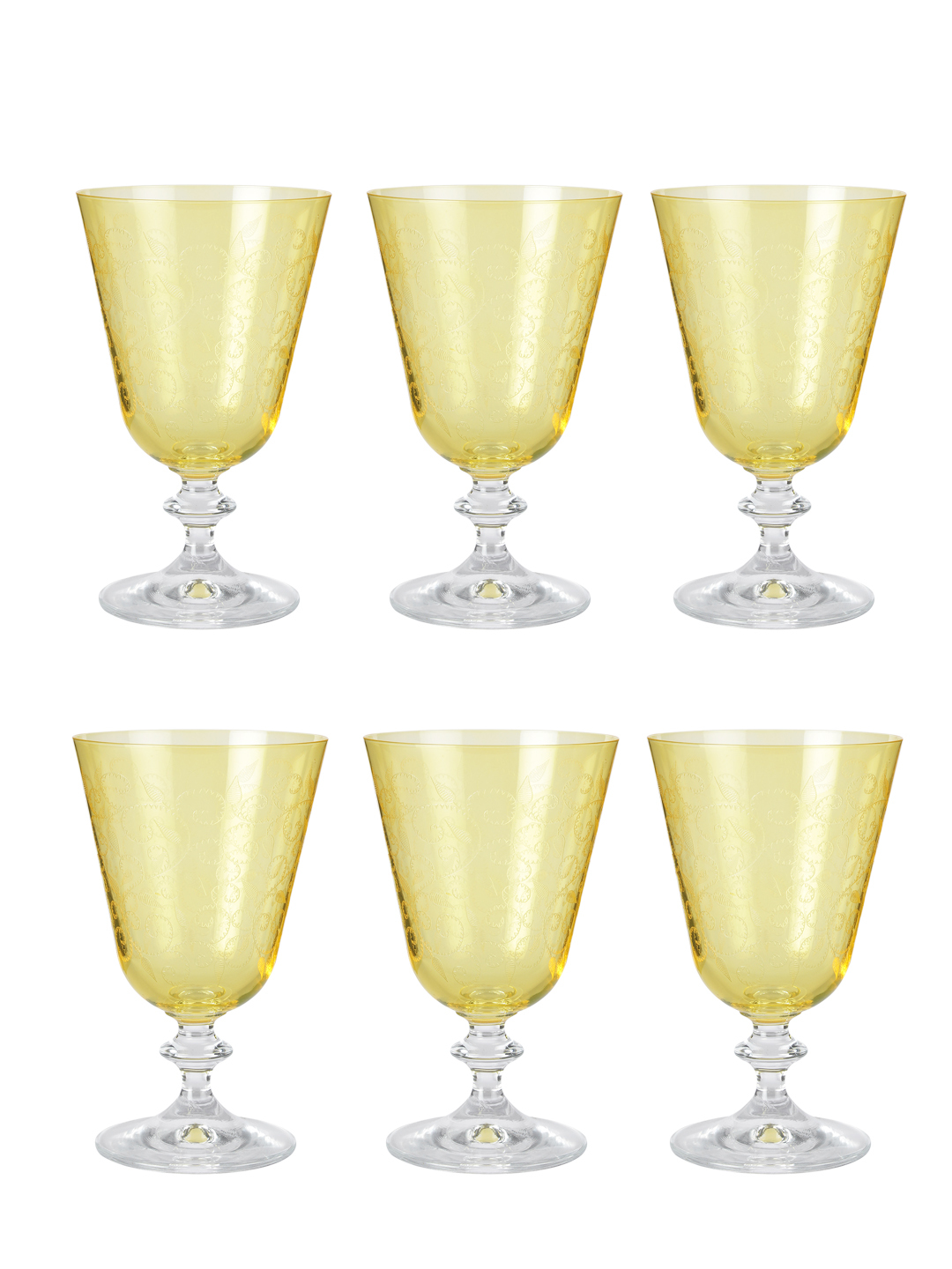 Wine glass set  ohemia Crystal Bella yellow engraved 350 ML Set of 6