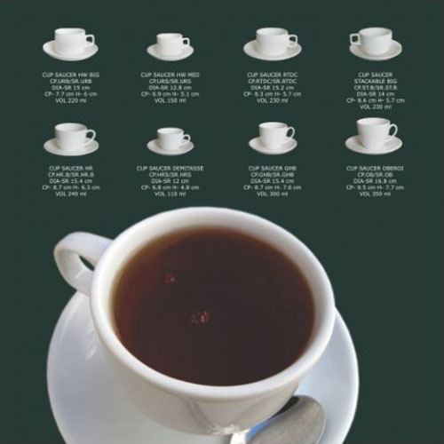 CERAMIC CUP WITH PLATE AND BOWLS