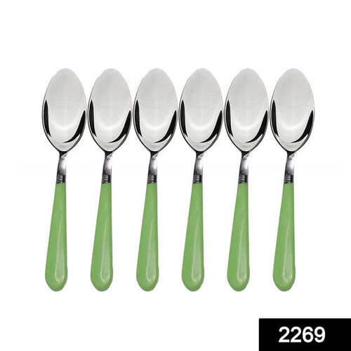 STAINLESS STEEL SPOON WITH COMFORTABLE GRIP DINING SPOON SET OF 6 PCS (2269)