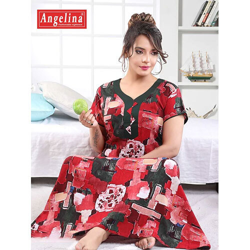 Ladies Red Printed Rayon Nighty