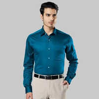 Men's Satin Shirt - Custom Fit, Full Sleeve , Shiny Blue Finish, Luxurious And Washable