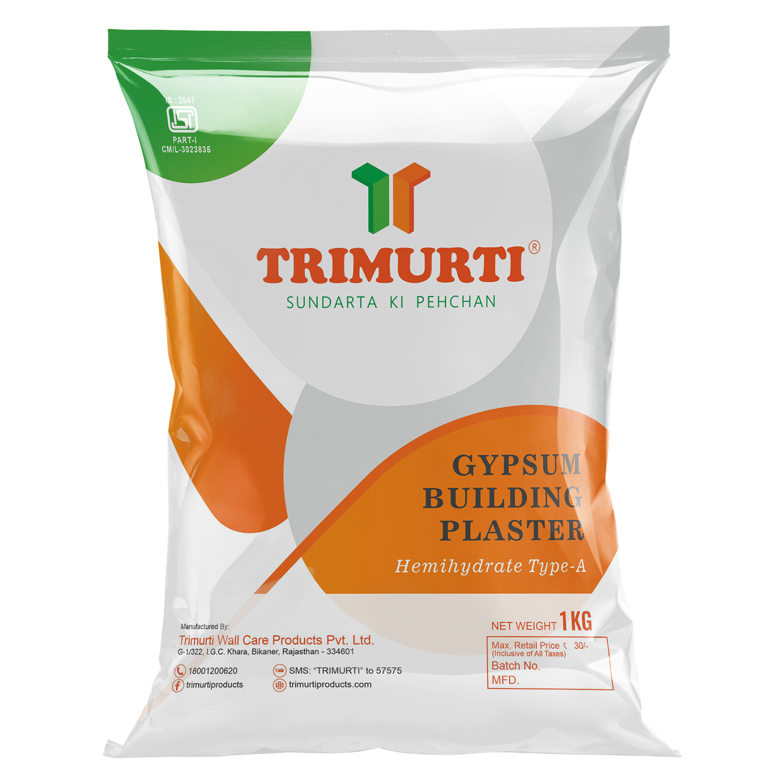 Trimurti 1 Kg Gypsum Plaster (Plaster of paris)