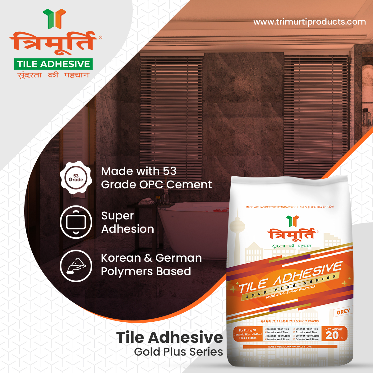 Trimurti 20 Kg Tile Adhesive Gold Plus (Grey)