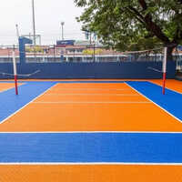 Orange And  Blue Volleyball Court Wooden Flooring