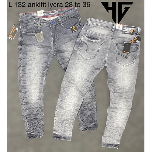 Grey Ankl Fit Lycra Jeans