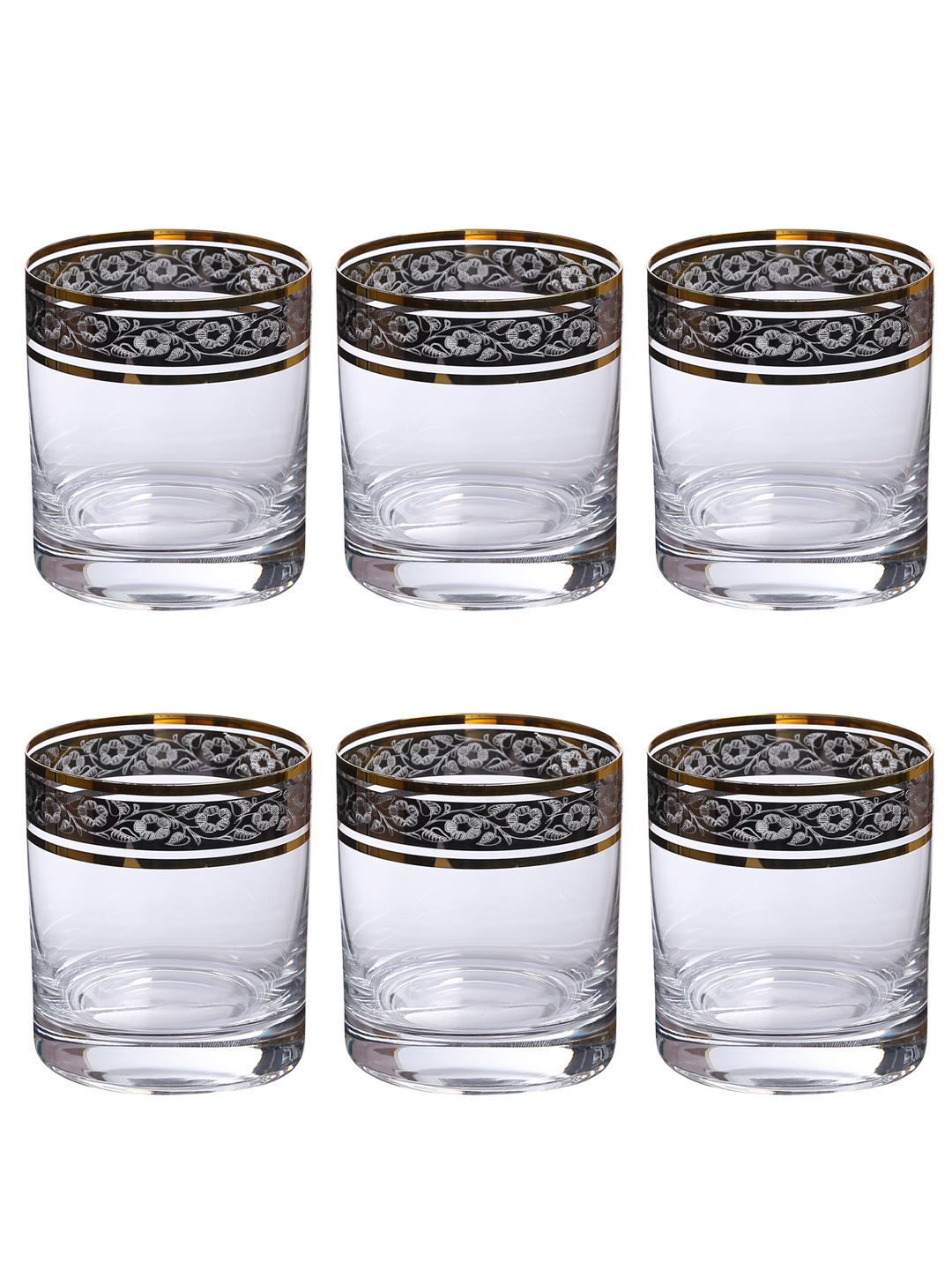 Bohemia Crystal Barline Whiskey Glass Set  280ml Set of 6pcs  Gold Colour Non Lead Crystal Glass