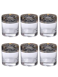 Bohemia Crystal Barline Whiskey Glass Set  280ml Set of 6pcs  Gold Colour Non Lead Crystal Glass