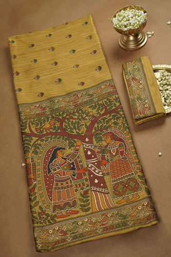 Mustard Tree Of Life Raw Silk Paithani Saree