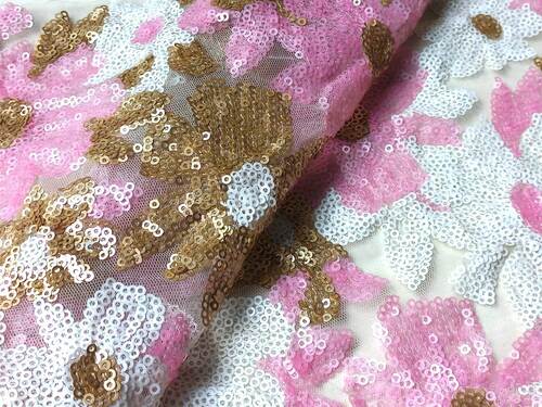 Designer white pink sequin fabric online india