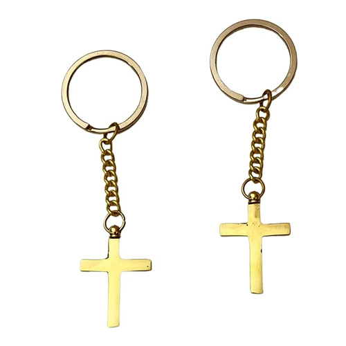 Gods Way Keychain Baptism Brass Christian Cross Key Ring