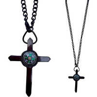 Good Quality God's Way Black Cross Necklace Compass Pendant 12 Inches Gift For Him