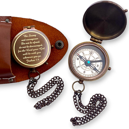 Be Strong And Courageous Engraved Compass