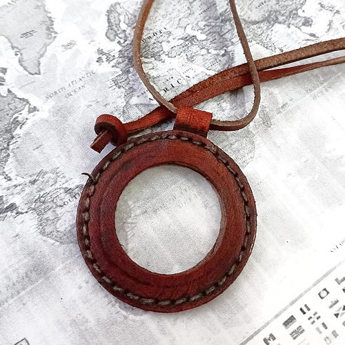 Burgundy Magnifying Glass Nautical Vintage Leather Strap Necklace Magnifier Pendant