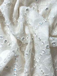 Wholesale mirror work fabric material online White Dyeable Georgette Faux Mirror With Thread Embroidery(1.4 Meter Cut Piece )FabricBy Madhav Fashion