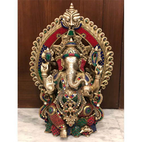 MB-2910G GANESH SITTING HIGHLY CARVED ON LOTUS