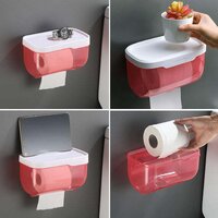 MULTIFUNCTION 2-IN-1 BATHROOM TISSUE BOX PAPER PHONE TABLET HOLDER WITH HOOK SELF ADHESIVE PUNCH-FREE (4154)X