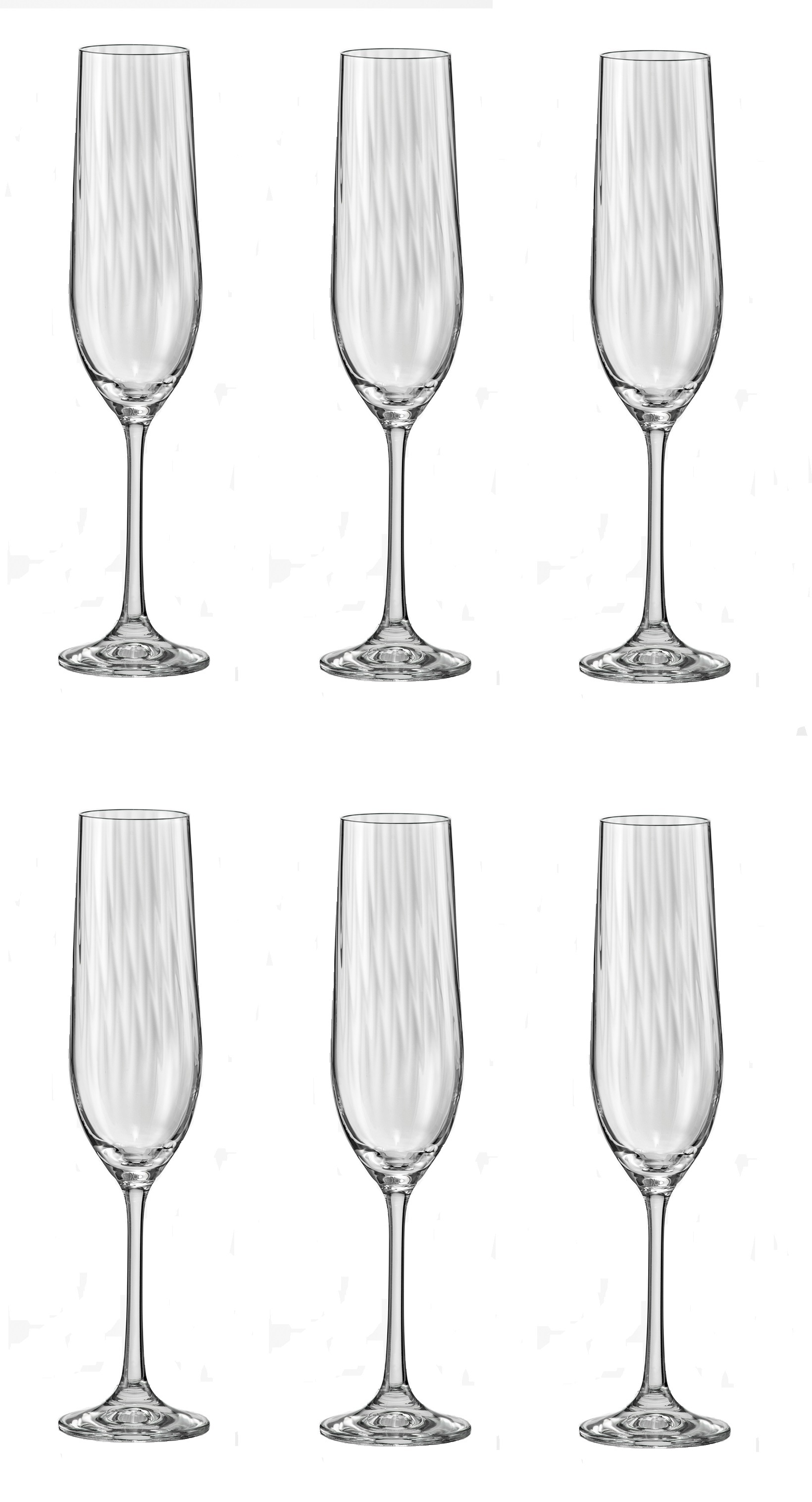 Bohemia Crystal Viola Waterfall Champagne Flute Glass Set 190ml Set of 6 Transparent