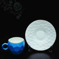 Ceramic Cup And Saucer Set - Antique Style, Elegant Design For Hot Beverages, Microwave And Oven Safe, Break Resistant, Blue Finish