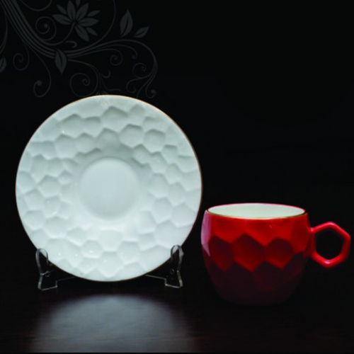 CERAMIC RED CUP AND SAUCER