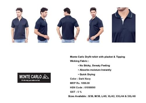 Monte carlo dry fit polo neck t shirt