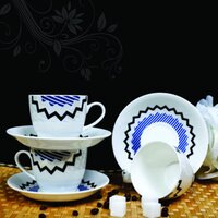 Ceramic Blue Printed Cup With Saucer - Ceramic Material , 8 Oz Capacity , Elegant Design For Tea And Coffee Serving