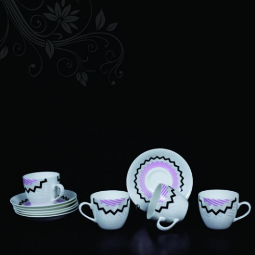 CERAMIC WHITE DESIGN CUP WITH SAUCER