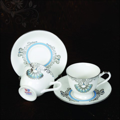 CERAMIC CUP SAUCER WHITE PRINTED