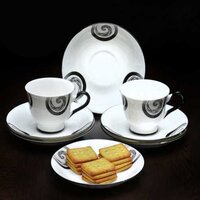 Ceramic Cup Saucer (black Unique Design) - Ceramic, 12 Oz Capacity, Glossy Finish, Eco-friendly, Durable For Coffee, Tea, And Hot Chocolate