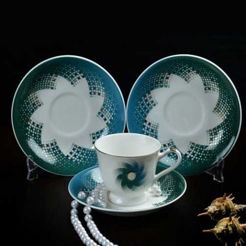 CERAMIC GREEN PRINT CUP SAUCER