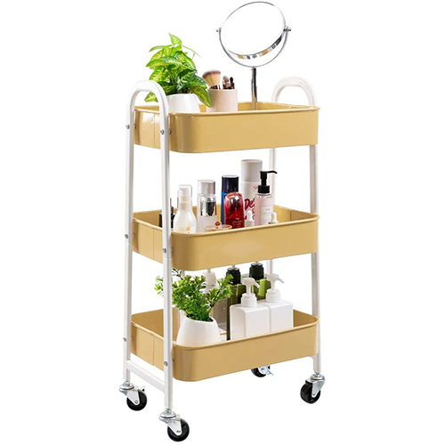 Brown 3-Tiers Rolling Food Cart Bedside Shelf With Wheels