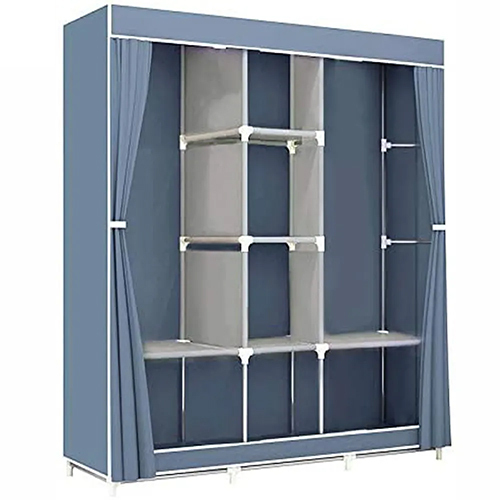 Metal Furniture Non-Woven Folding Wardrobe - Eco-Friendly Durable Fabric, Large Multi-Shelf Organizer in Cool Grey, No Assembly Required, Portable Design