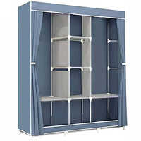 Metal Furniture Non-woven Folding Wardrobe - Eco-friendly Durable Fabric, Large Multi-shelf Organizer In Cool Grey, No Assembly Required, Portable Design