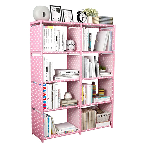 Pink Movable Portable Non Woven Fabric Book Shelf