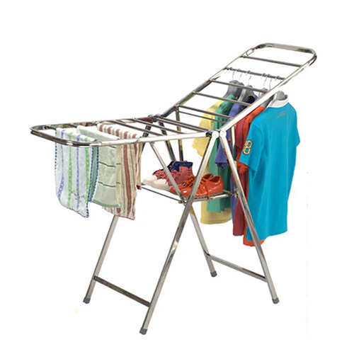 Silver Double Pole Portable Stand Drying Hanger