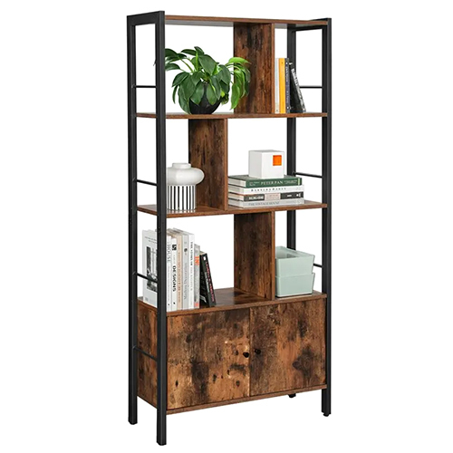 White Modern Book Shelf - Stainless Steel, Brown Finish | No Assembly Required, Foldable Design, Indoor Use