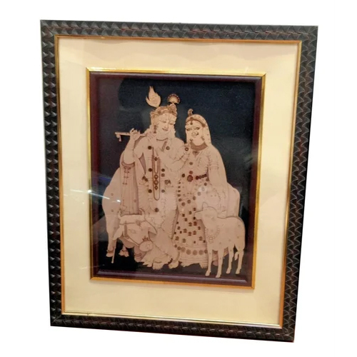 Cow Radha Krishna Wooden Photo Frame