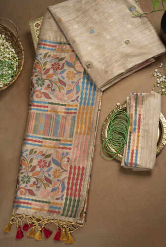 Zari Work Chiku Raw Silk Paithani Saree