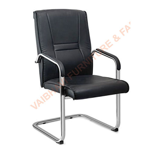 Machine Made Black Leather Visitor Chair