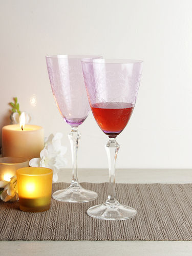 bohemia-crystal Eliezabeth Pantograph Red Wine Glass Set 350ml Set of 6 Purple