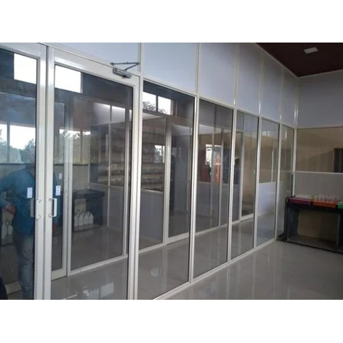 Silver Aluminium Plain Glass Office Partition