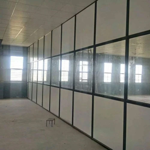 Black And Silver Aluminum Plain Glass Office Partition